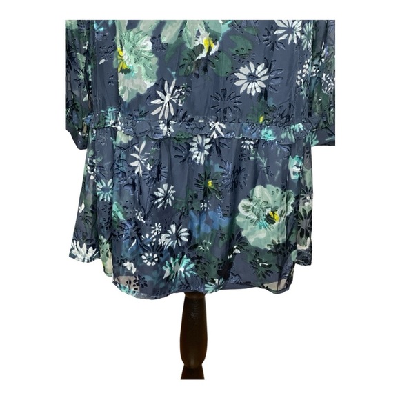 Ann Taylor Loft Floral Sheer Navy Blue Winter Garden Flounce Flare Dress Medium - Picture 7 of 10